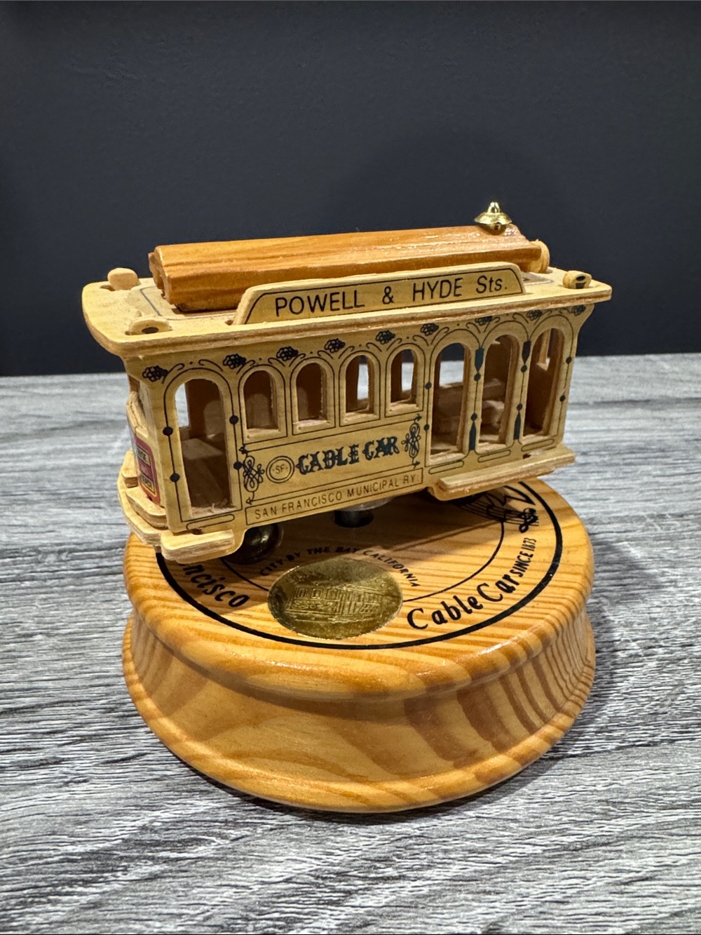Powell & Hyde Sts. San Francisco Cable Car Wooden Turn Table Music Box